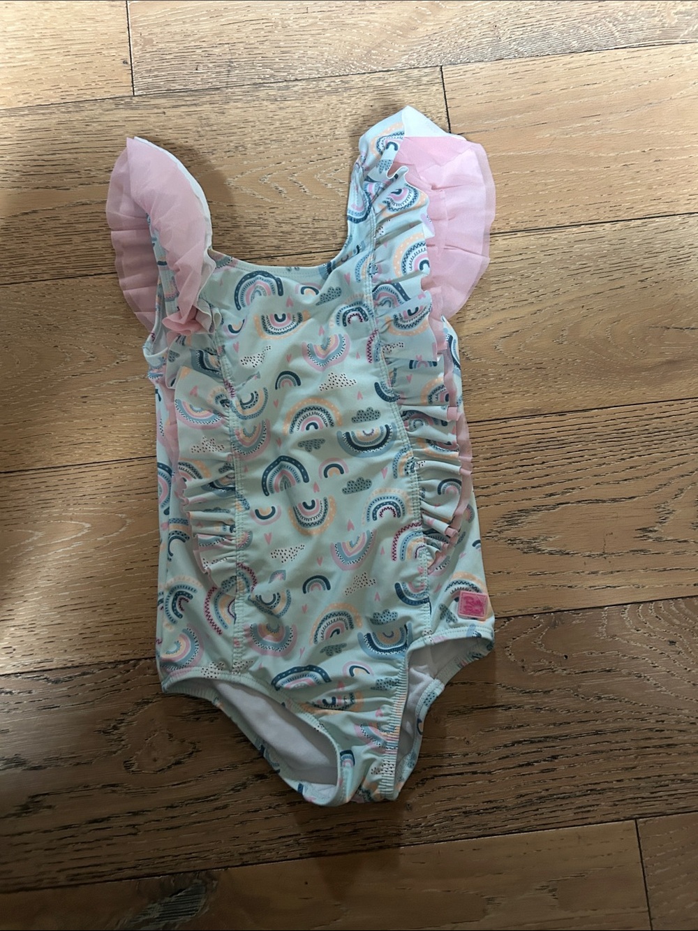 Ruffle Butts Pastel Rainbow Ruffle One-Piece - Pink & Aqua